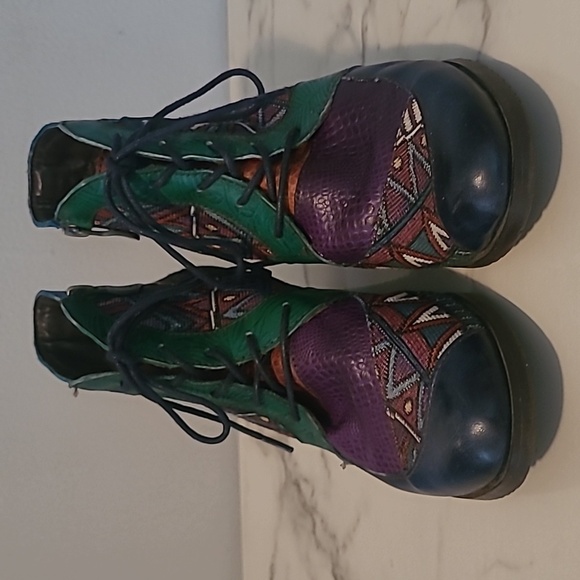 Socofy Leather Tapestry Lace-up Colorful Artsy Ankle Boots Booties EU 37 US 6.5 - Picture 6 of 15